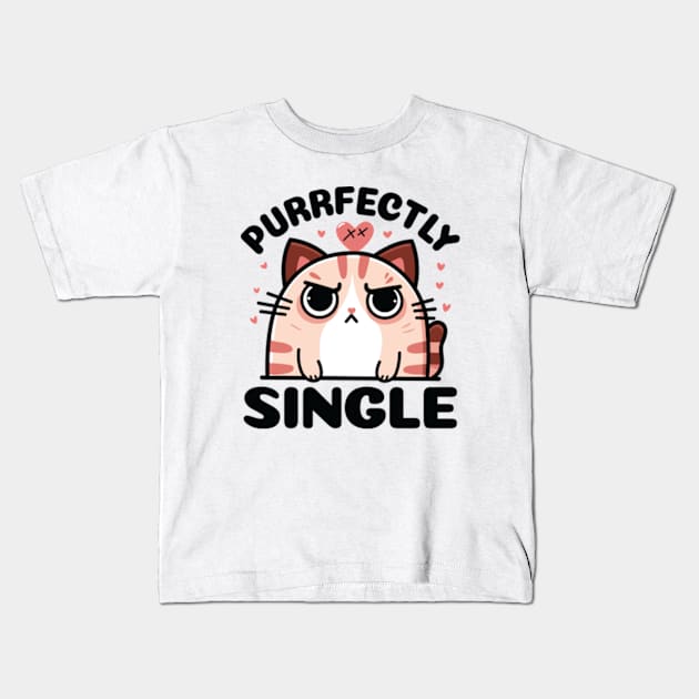 Purrfectly Single Cat Kids T-Shirt by JS Arts